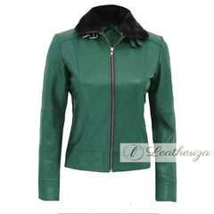 Basil Green Shearling Women's Leather Jacket