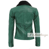 Basil Green Shearling Women's Leather Jacket