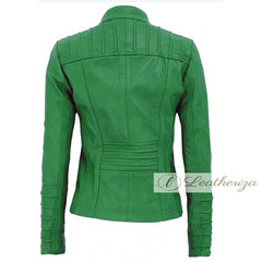 Parakeet Green Elegant Leather Jacket For Women