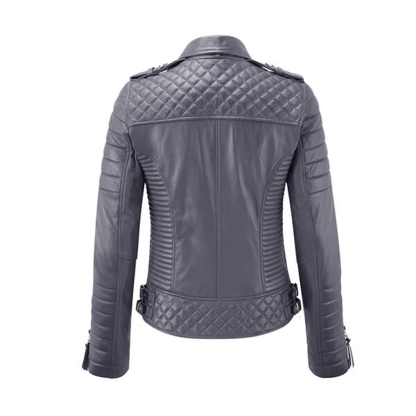 Women Stylish Motorcycle Biker Genuine Sheepskin Leather Jacket for Women Grey