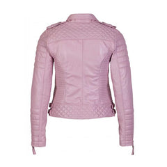 Women Leather Jacket Motorcycle Biker Genuine Sheepskin Leather Jacket for Women Pink