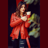 Women Red Elegant Biker Leather Jacket