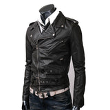 Men Black Belted Leather Jacket