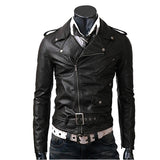 Men Black Belted Leather Jacket