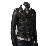 Men Black Belted Leather Jacket