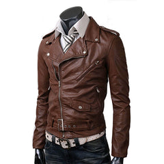 Men Brown Belted Leather Jacket