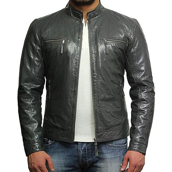 Men Grey Leather Jacket