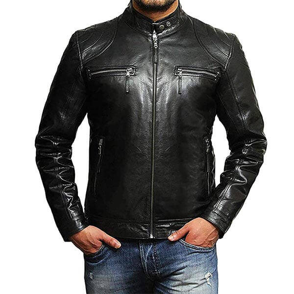 Men Plain Black Leather Jacket