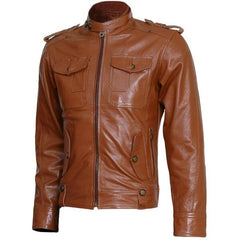 Men's Tan Brown Designer Biker Leather Jacket