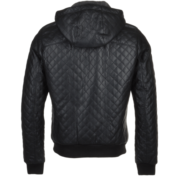 Men's Basic Black Hooded Leather Jacket