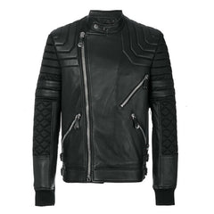 Men's Side Zipped Black Leather Jacket