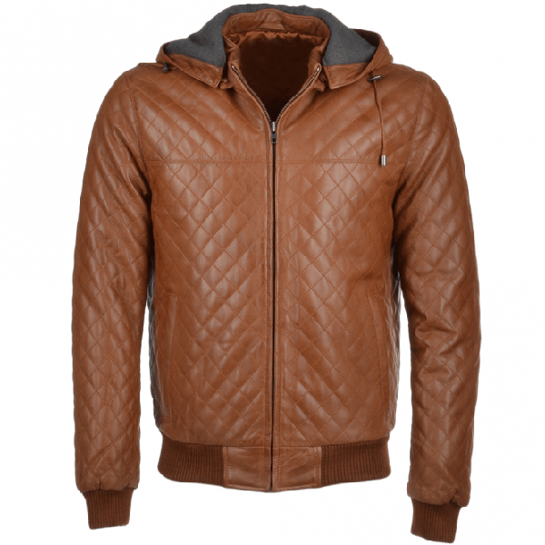 Men's Brown Simple Hooded Leather Jacket