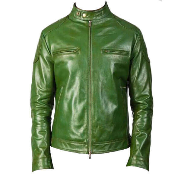 Moss Green Men Biker Leather Jacket