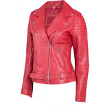 Women Red Elegant Biker Leather Jacket