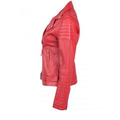 Women Red Elegant Biker Leather Jacket