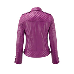Women Stylish Motorcycle Biker Genuine Sheepskin Leather Jacket for Women Dark Pink
