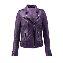 Women Stylish Motorcycle Biker Genuine Sheepskin Leather Jacket for Women Purple