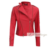 Modish Garnet Red Leather Jacket For Women