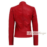 Elegant Stylish Women's Red Leather Jacket