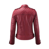 Women Stylish Motorcycle Biker Genuine Sheepskin Leather Jacket for Women Dark Red