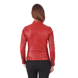 Slim Fit Women Red Leather Jacket