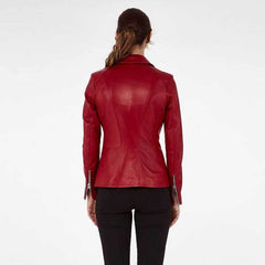 Cherry Red Women?s Leather Biker Genuine Sheepskin Jacket for Women