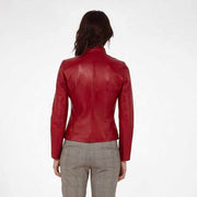 Red Women?s Leather Biker Genuine Sheepskin Jacket for Women