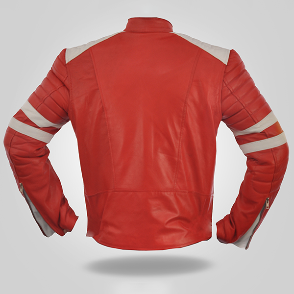 Red & White Biker Jacket For Men