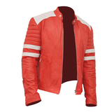 Red & White Biker Jacket For Men