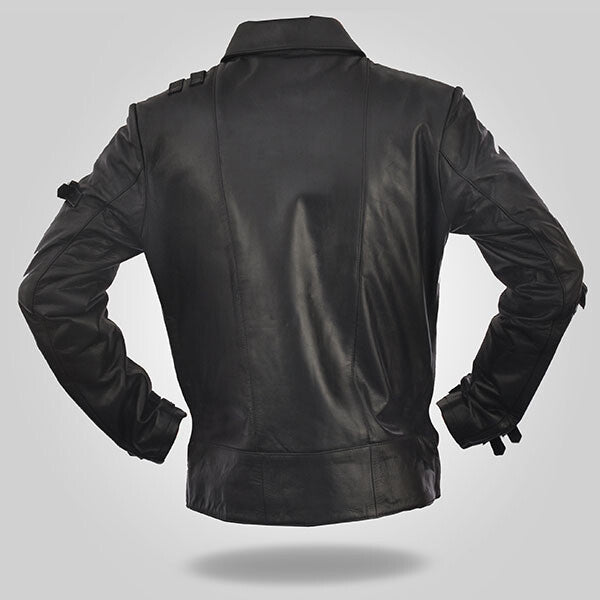 Strip Color - Men's Black Leather Jacket