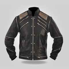 Zipper - Men's Black Leather Jacket