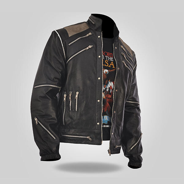 Zipper - Men's Black Leather Jacket