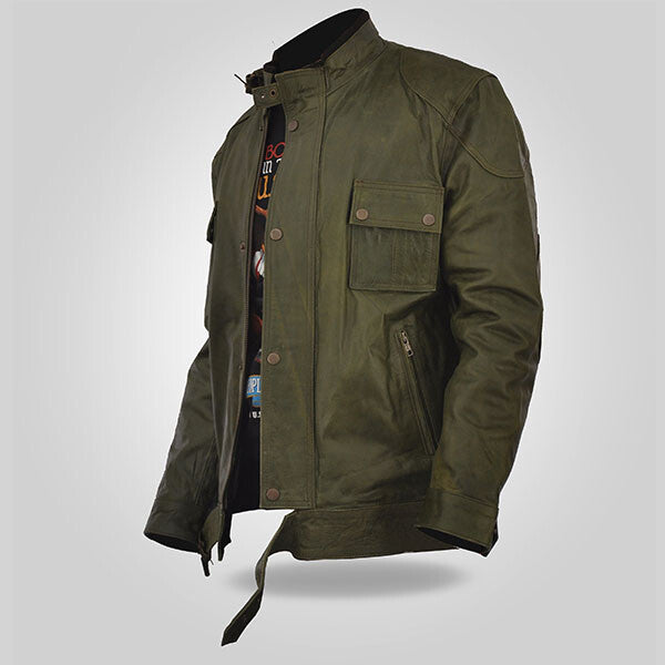 Olive - Men's Green Leather Jacket