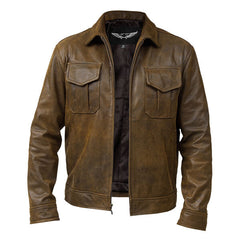 Pockets - Brown Leather Jacket For Men