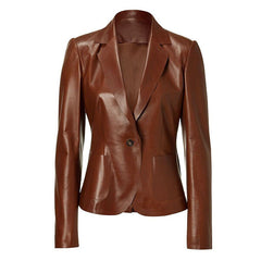 Smooth- Chocolate Brown Leather Blazer for Women