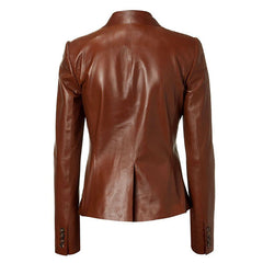 Smooth- Chocolate Brown Leather Blazer for Women