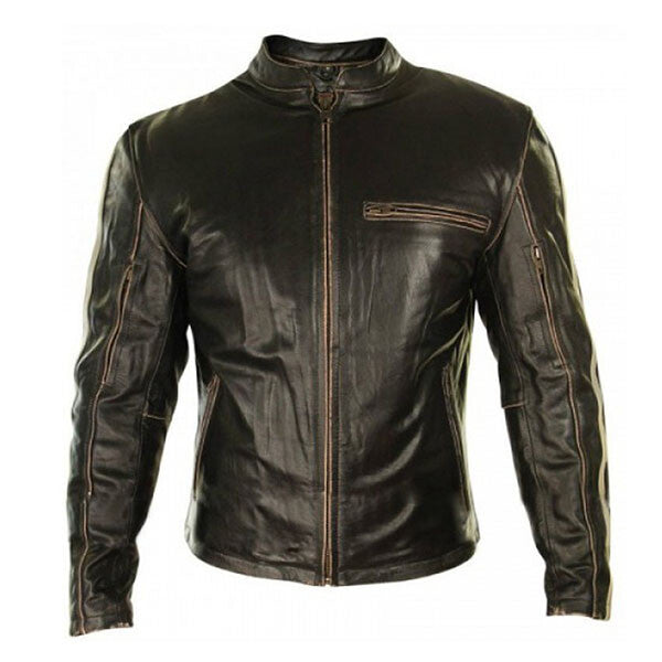Biker Stripes- Men's Mud-Brown Leather Jacket