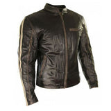 Biker Stripes- Men's Mud-Brown Leather Jacket