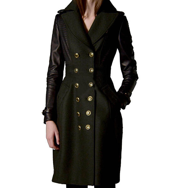 Leaf- Women's Dark Green Leather Coat