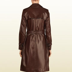 Button Down - Brown Leather Long Coat