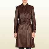 Button Down - Brown Leather Long Coat