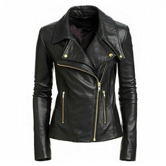 Dark-Women's Black Leather Jacket