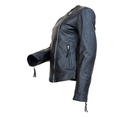 Side zippers- Women's black leather jacket