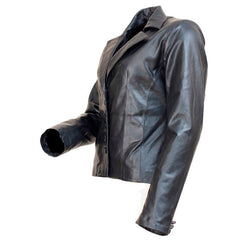 Button down-Women's Black Leather Jacket