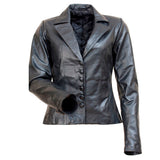 Button down-Women's Black Leather Jacket