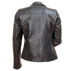 Button down-Women's Black Leather Jacket