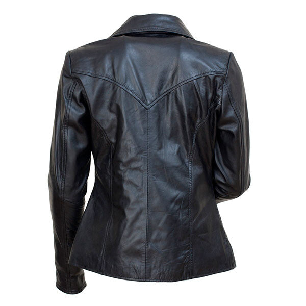 V-Neck Collars- Women's Black Leather Jacket
