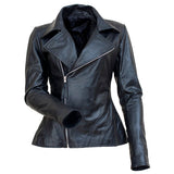 V-Neck Collars- Women's Black Leather Jacket