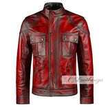 Classic Skull Red Biker Men's Leather Jacket