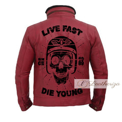 Live Fast Die Hard Red Leather Jacket For Men